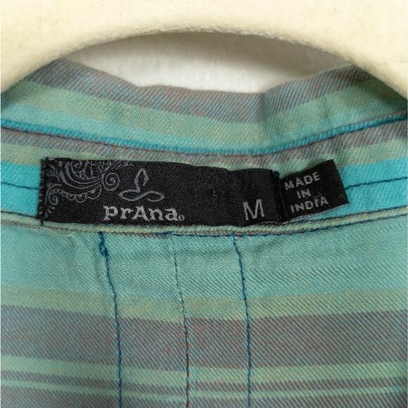PRANA Percy Long Sleeve Button Front Shirt Atlantic Stripe Green Women's Medium - Picture 4 of 5